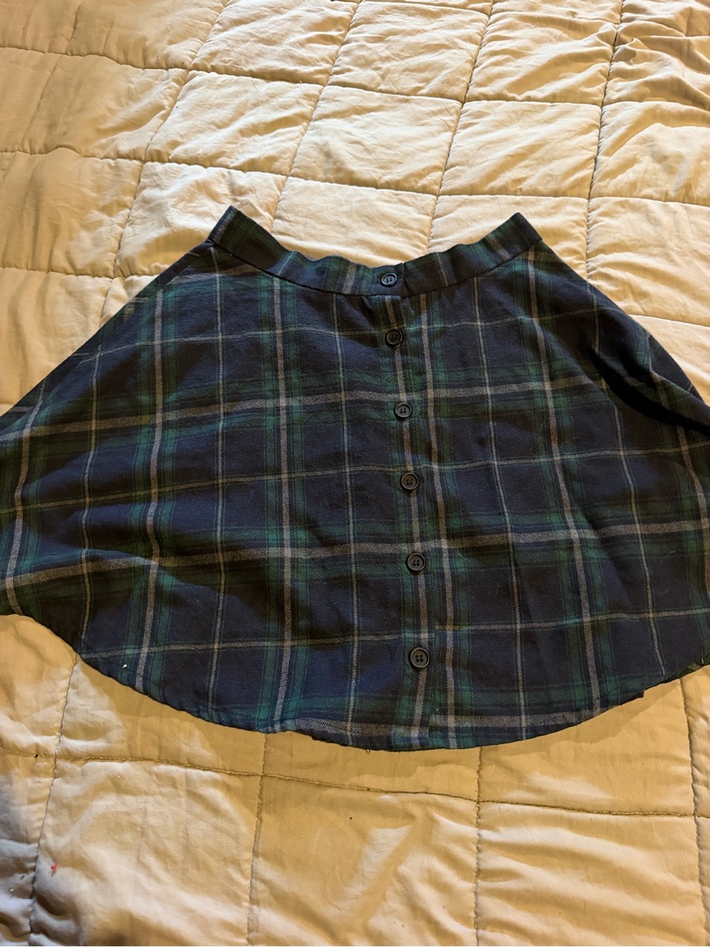 SHEIN Navy and Green Plaid Button-Front Skater Skirt